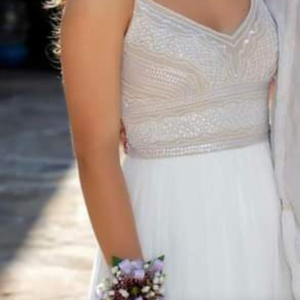 White beaded bodice dress